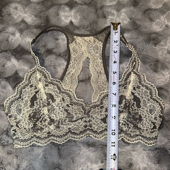 Felina Womens Lace Bralette Scalloped Edge Two Tone Gray Cream Size Small - Picture 8 of 8
